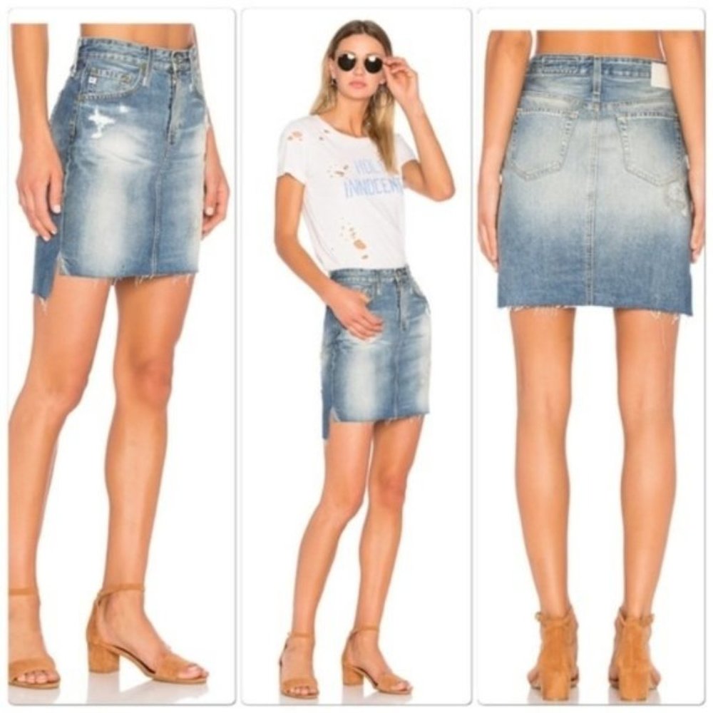 Ag Adriano Goldschmied The Erin distressed denim skirt